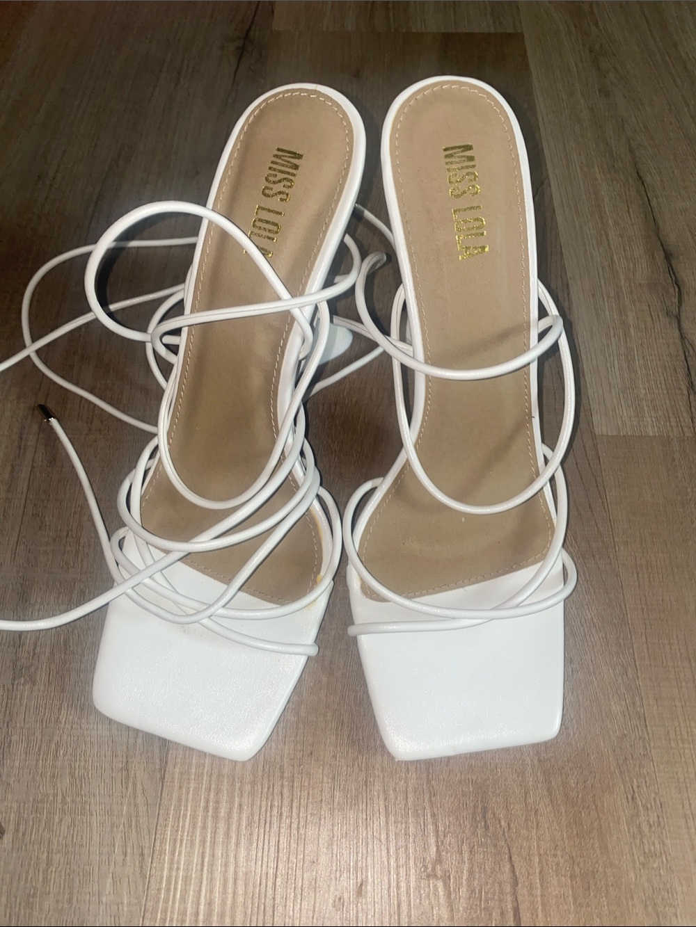 Miss Lola White Square Toe Lace-Up Heels